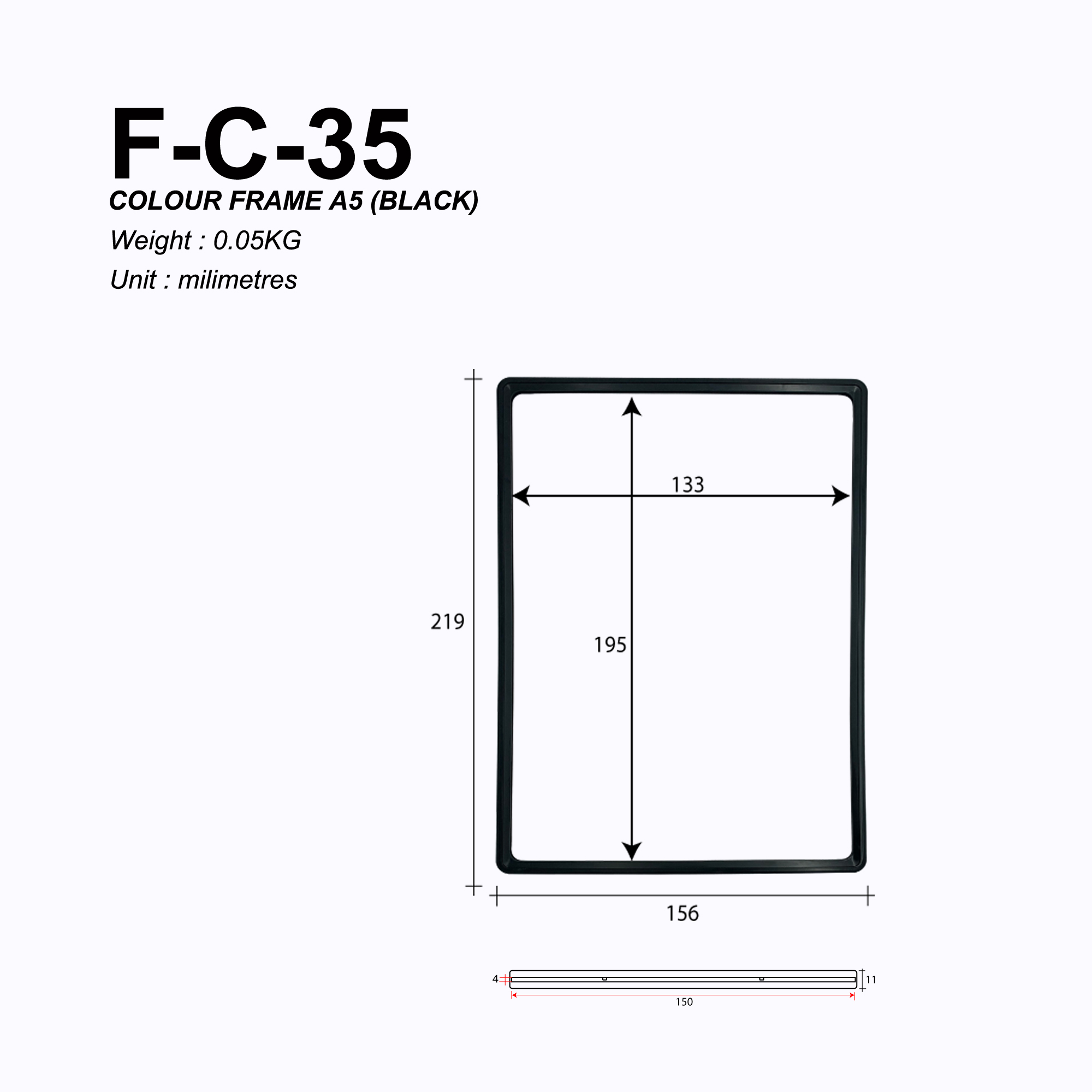 Colour Frame (Black) A5 Size Botak Sign Pte Ltd
