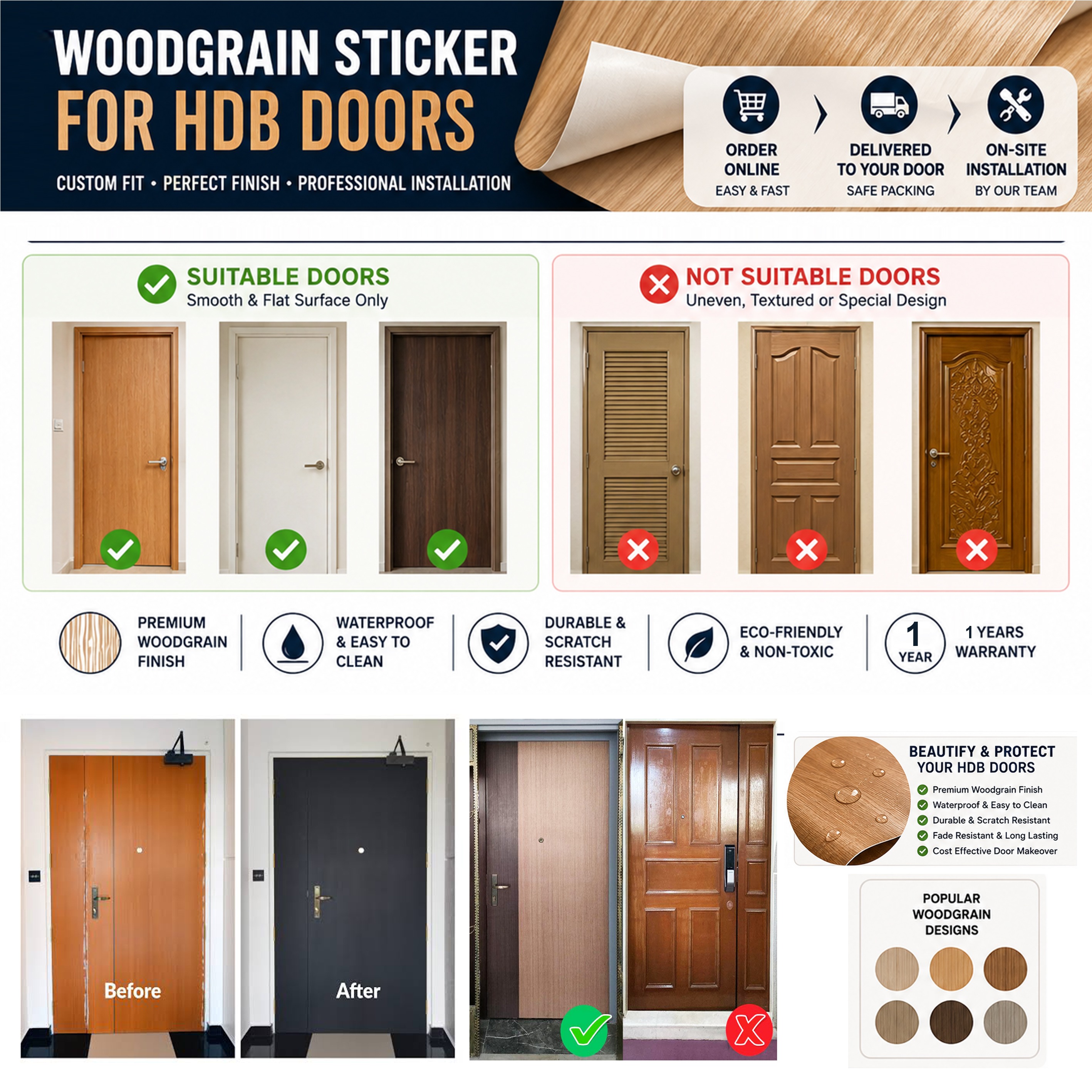 Custom Printed Wooden Door with Installation